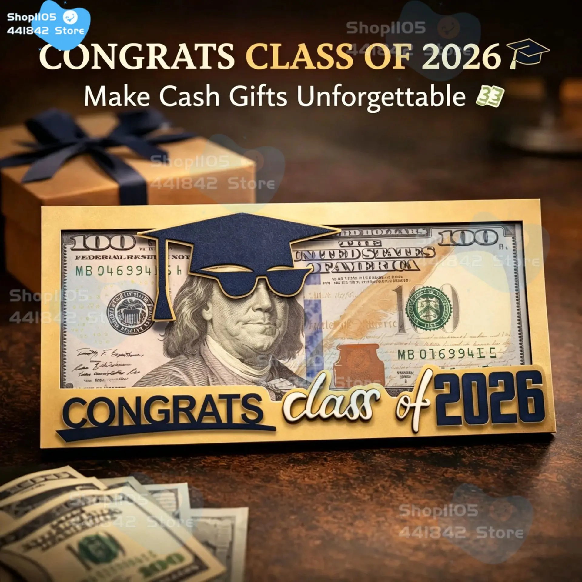 

Class of 2026 Graduation Money Holder Wooden Cash Gift Card for High School College