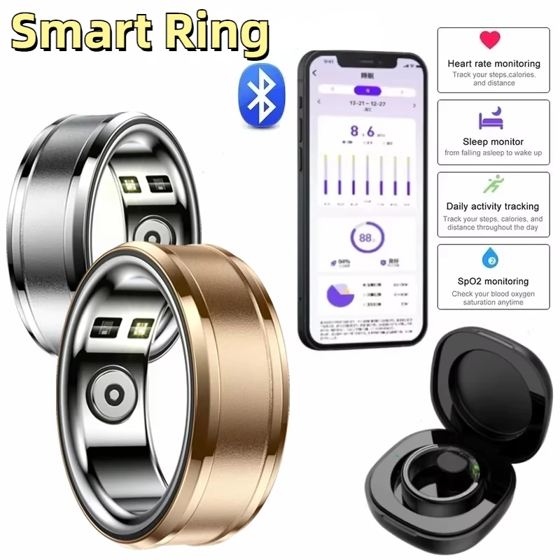 2024 NEW Smart Ring with Charging Case Health and Sleep Monitor for Men Women IP68 & 5ATM Waterproof Multi-sport Mode