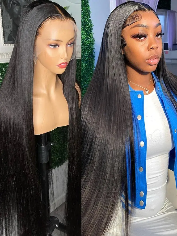 Natural black 18 40 Inch 13X6 HD Lace Frontal Wigs Human Hair 13x4 Straight 180 Density Pre Plucked Closure For Women