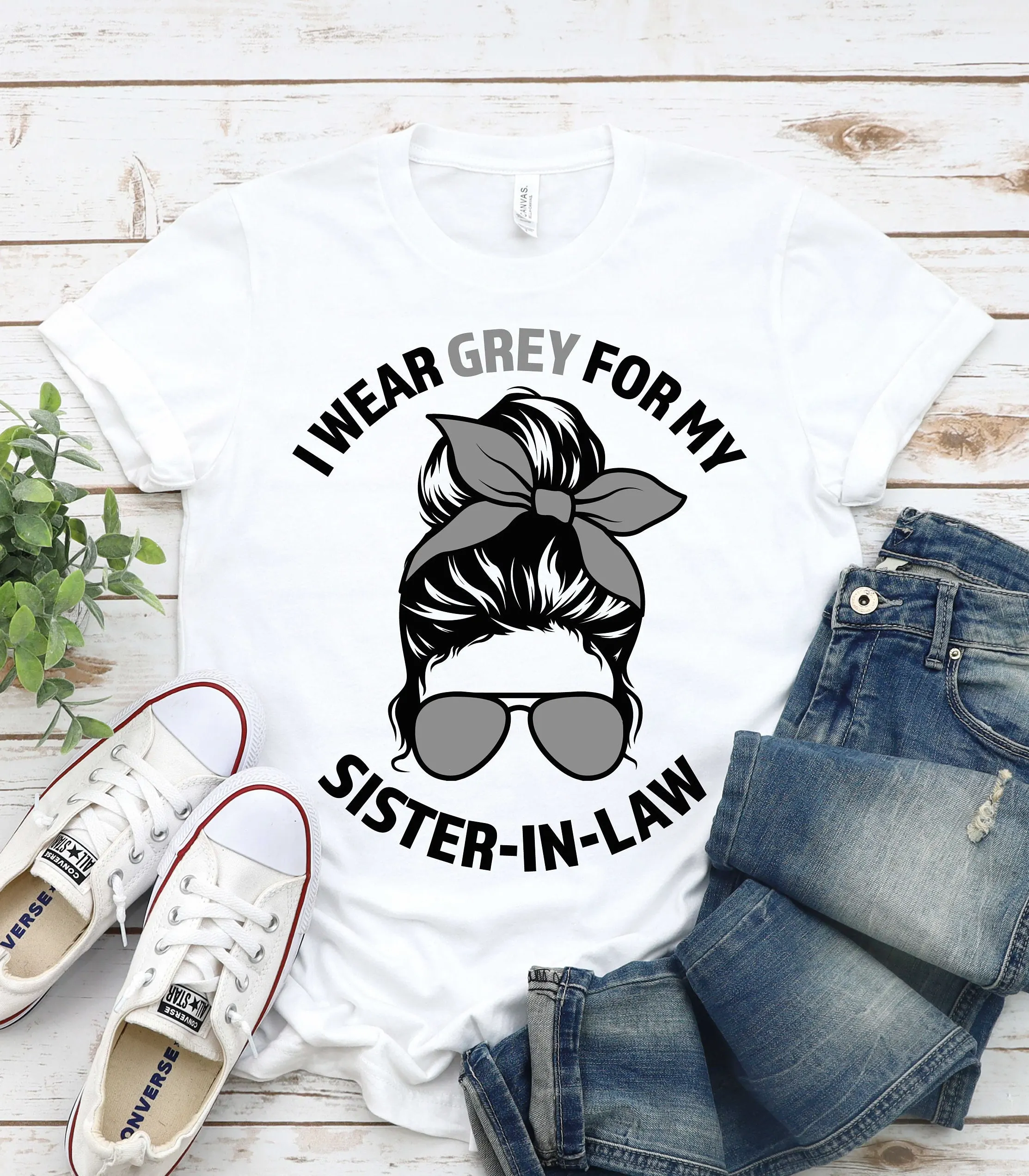 I Wear Grey For My Sister In Law Brain Cancer Shirt Tumor Awareness Gray Ribbon We May T