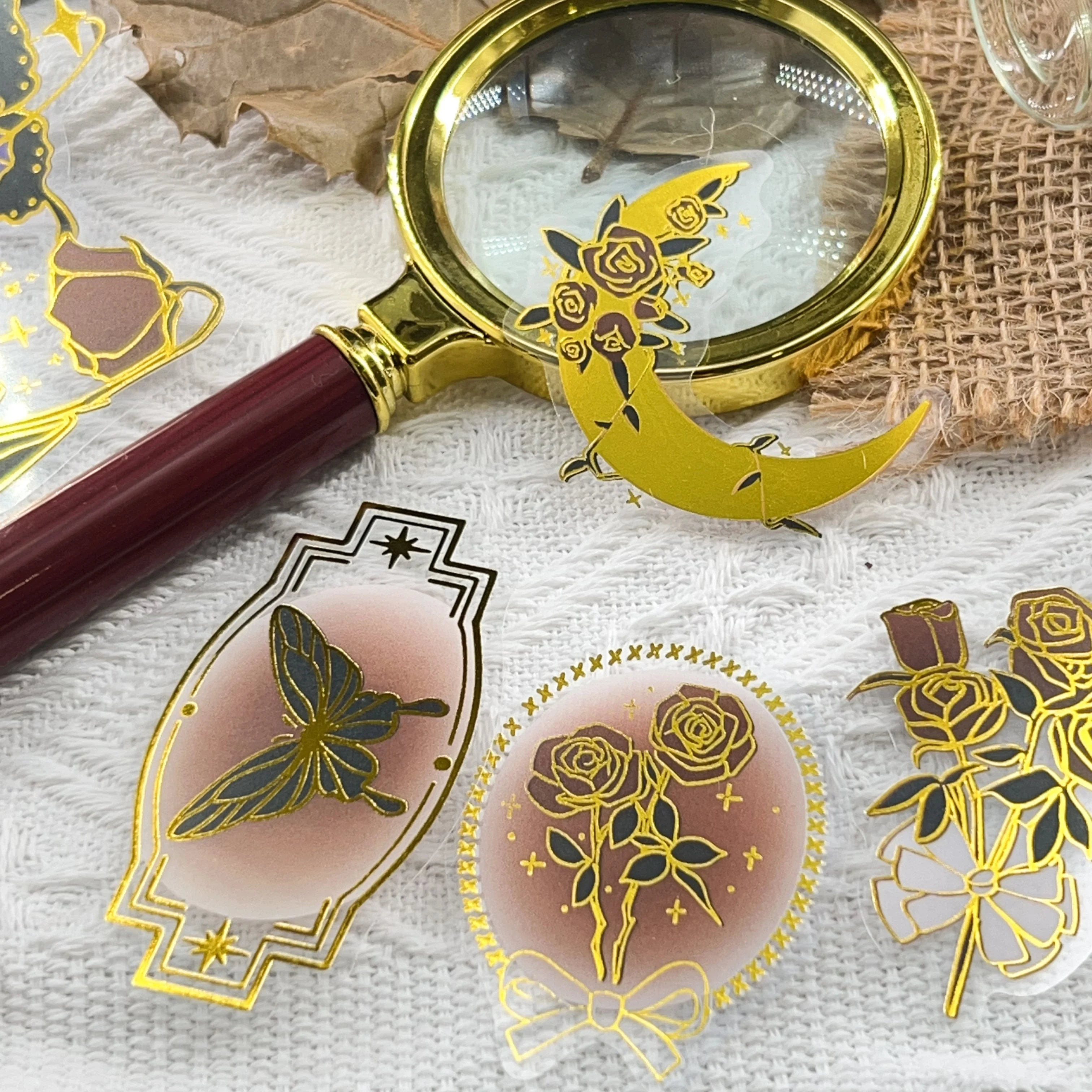 50 adesivi in PET con stampa a caldo per diario rosa vintage, custodie decorative fai da te per telefoni, scrivanie, caschi, adesivi regalo impermeabili