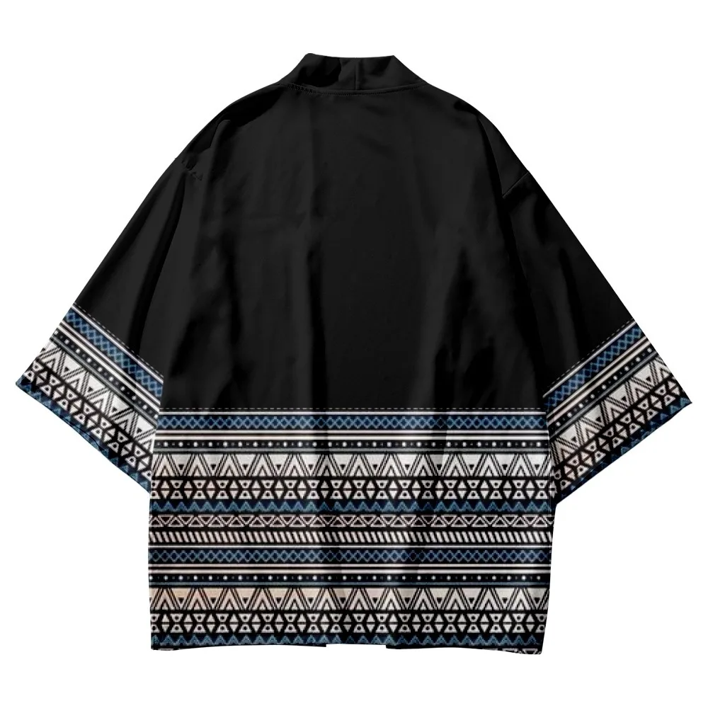 Japanese Streetwear Geometry Kimono Cardigan Women Men Yukata Harajuku African Robe Cosplay Haori Shirt Traditional Clothes