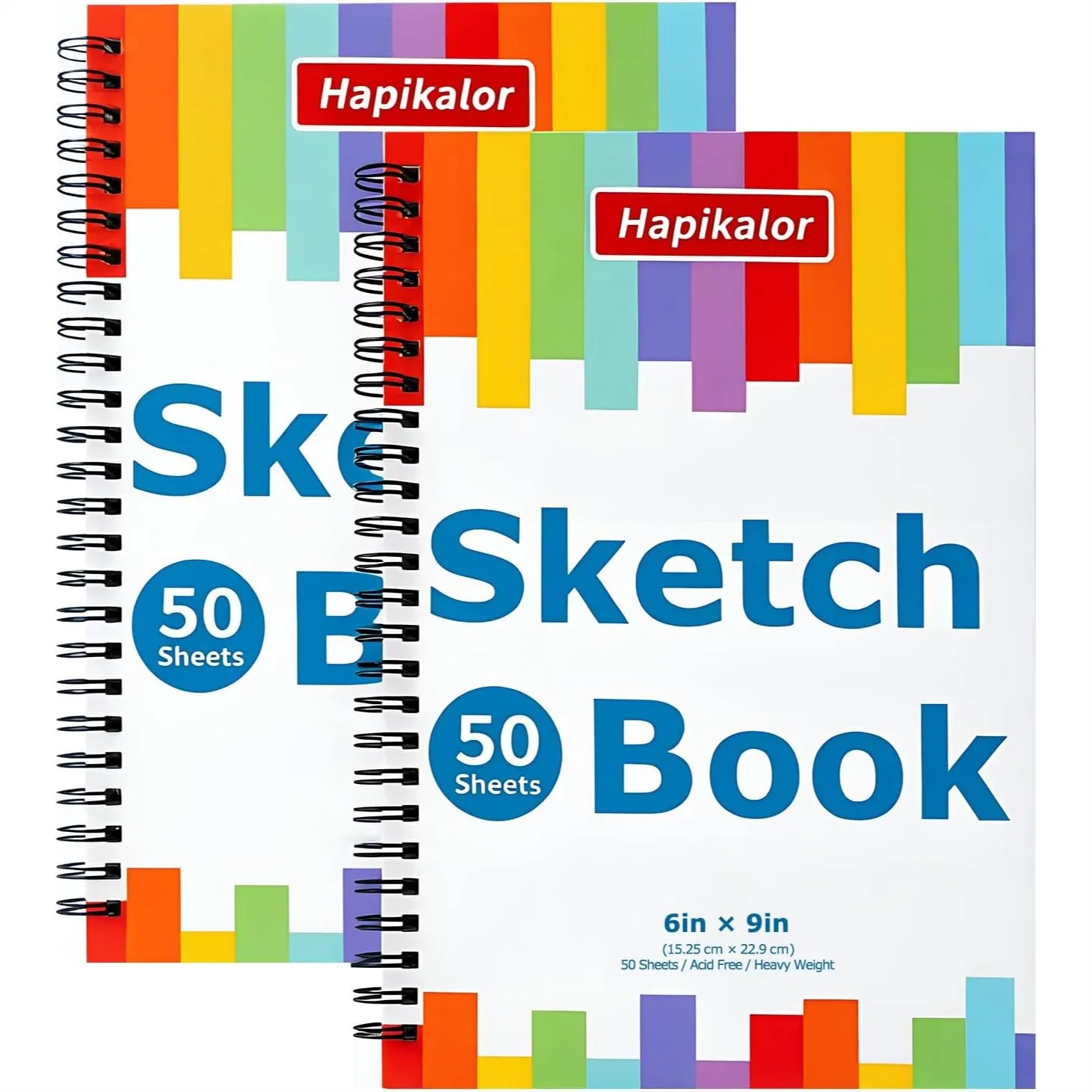 

6x9 Sketch Book Spiral Bound for Kids Adults, 2 Pack 100 Sheets 68lb Acid-Free Drawing Paper for Travel and Home