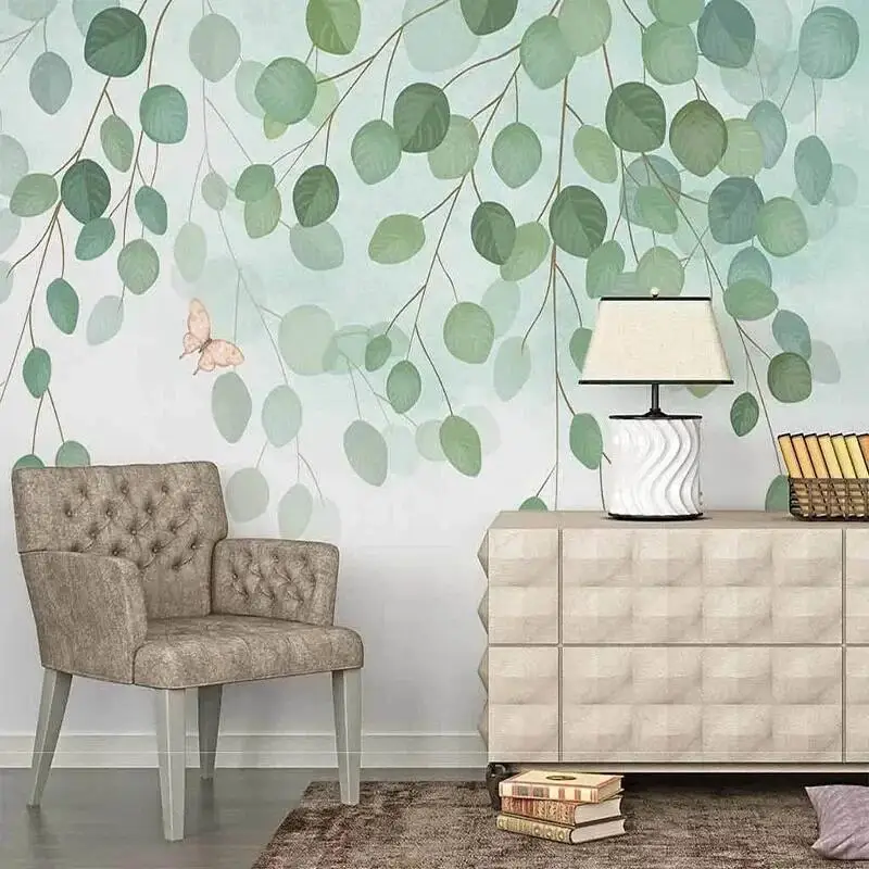 Custom Mural 3D Fresh Leaves Indoor Simple Pastoral Background Wall Painting Papel Pintado Pared Home Décor Tapety Fresco Tapiz