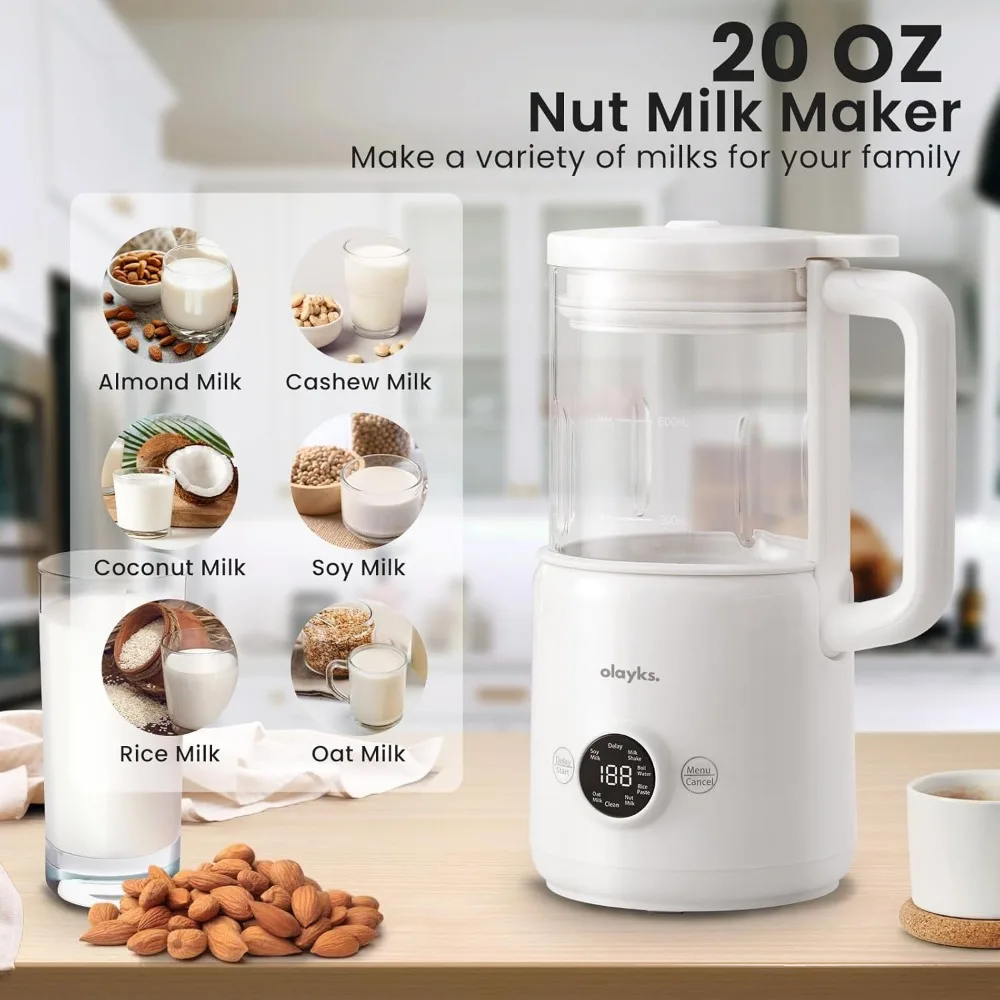 Automatic Nut Milk Maker, 20 Oz Soy Milk Maker Machine For Homemade Almond/Oat/Soy, Plant-Based Milk And Dairy Beverages, 12 Bla