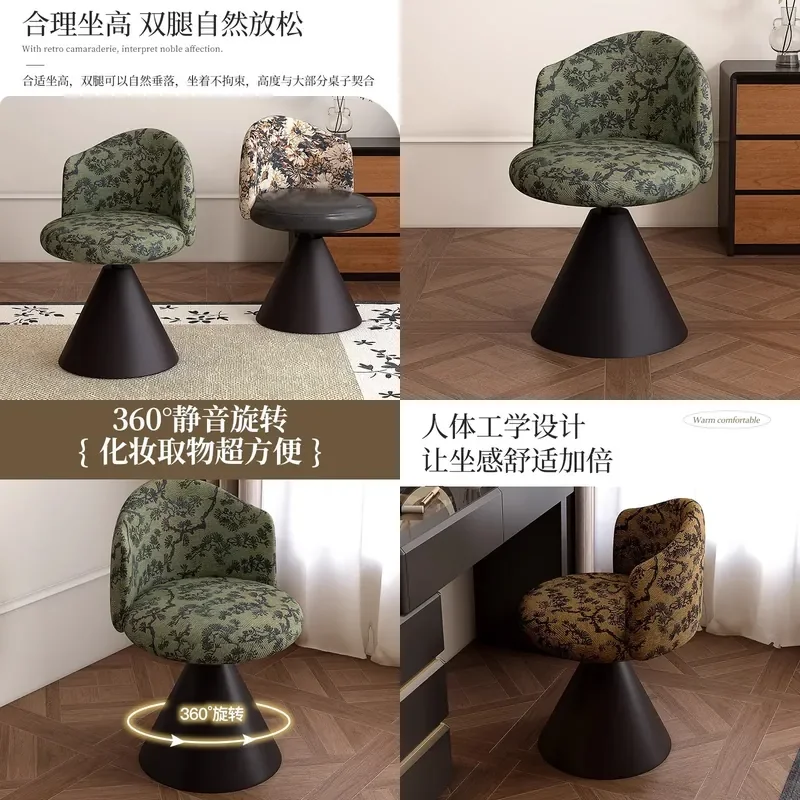 Retro Makeup Stool with Backrest Medieval Style Vanity Chair for Bedroom Light Luxury Dressing Seat for Girls Home Decor