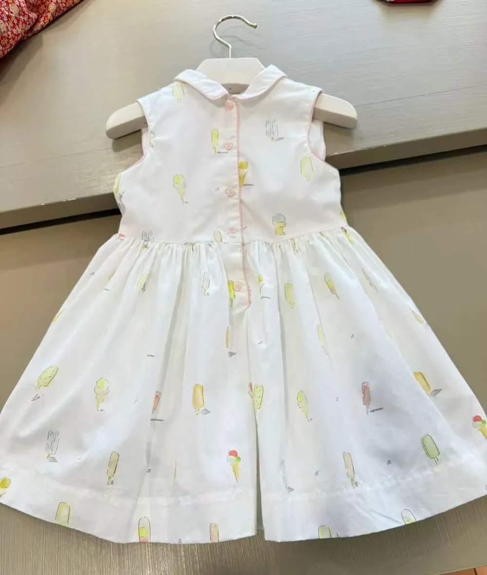 summer baby girls clothes dress Cartoon ice cream pattern printed sleeveless dress girls French style dress