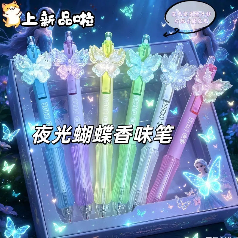 

6Pcs Luminous Butterfly Fragrance Neutral Gel Pens Girly Heart Smooth Writing Pen Student Gift Stationery Office School Supplies