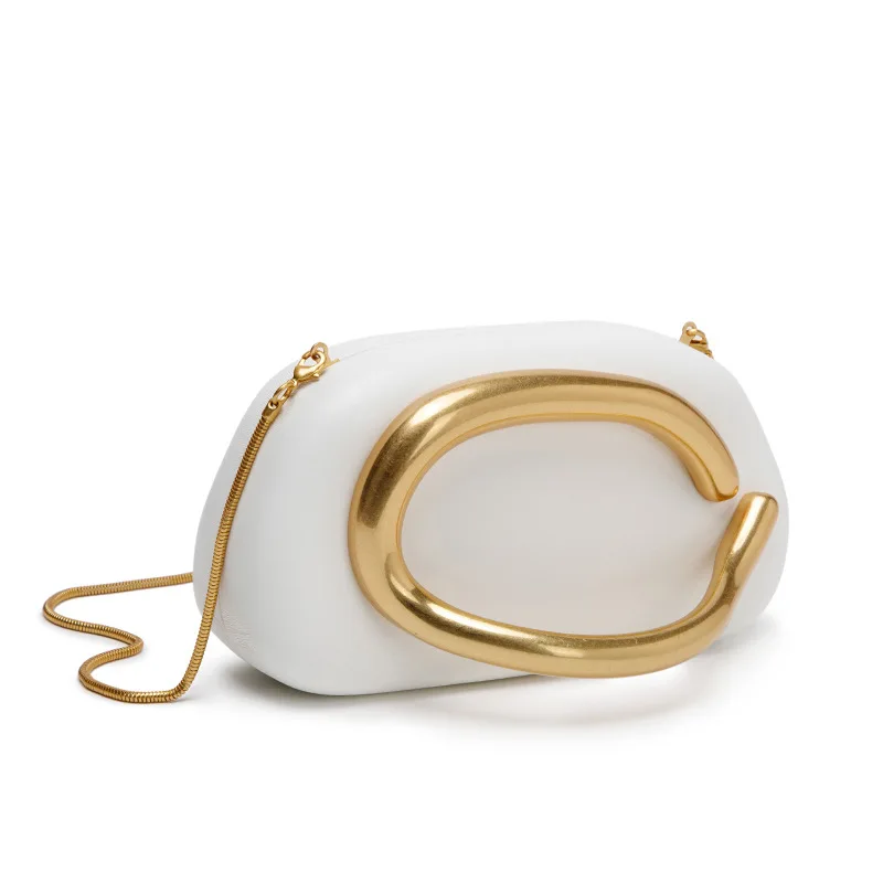 Goldene Metallverschluss-Clutch-Tasche für Damen, Abendtasche für Hochzeit und Party, Niedliche Handtasche in Dunkelrot und Beige, Winter 2024 Neu – Detail 4