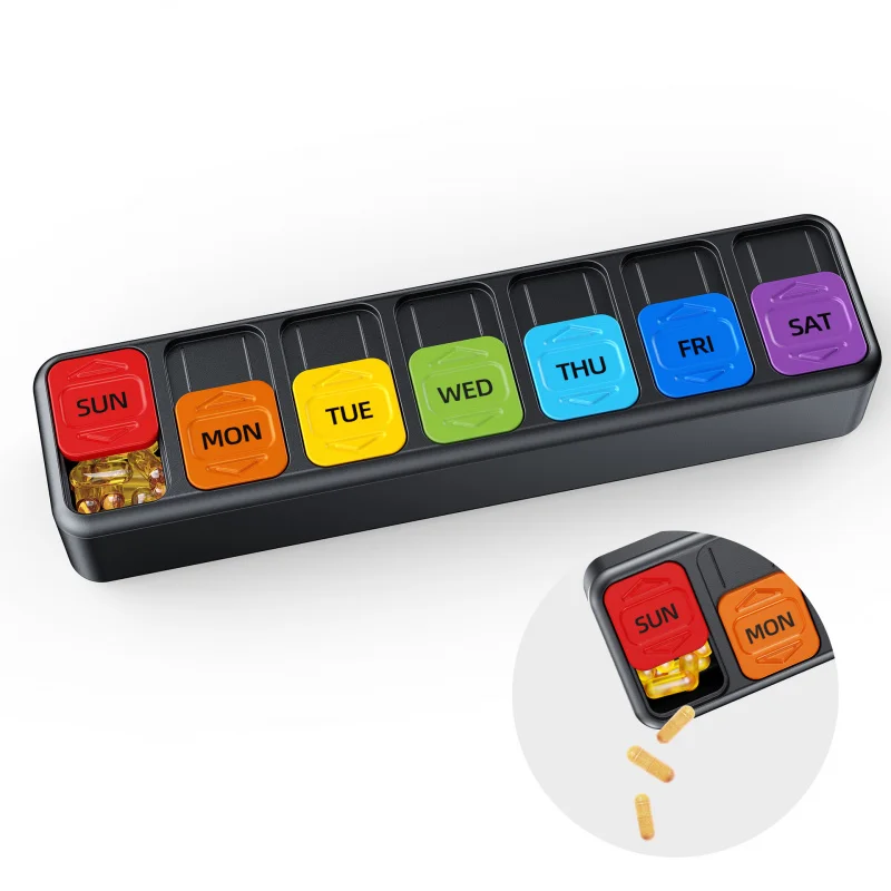 

Portable 7-day pill box, independent 7-compartment plastic storage box, large capacity dust-proof storage box