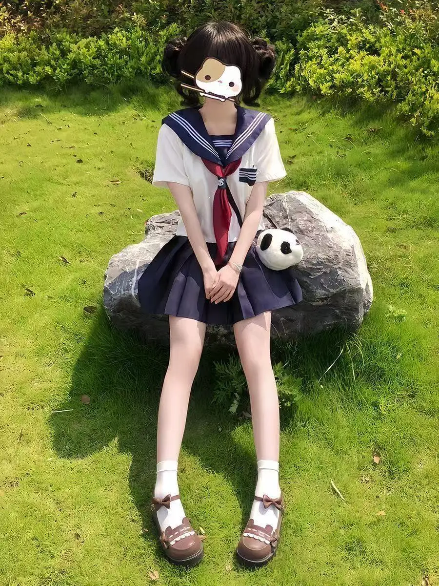 

Original Design School orm Set Basic Sle Navy Blue JK orm Skirt ort Plaid Skirt Women's Faion Ensemble