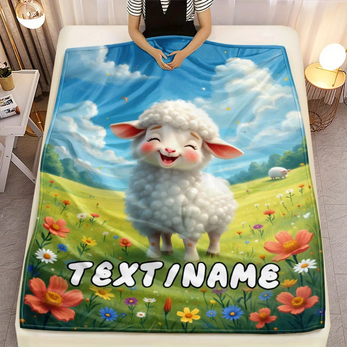 1-teilige, individuell gestaltete Flanelldecke im Schaffarm-Design, leicht, weich, warm, bequeme Decke für die ganze Saison