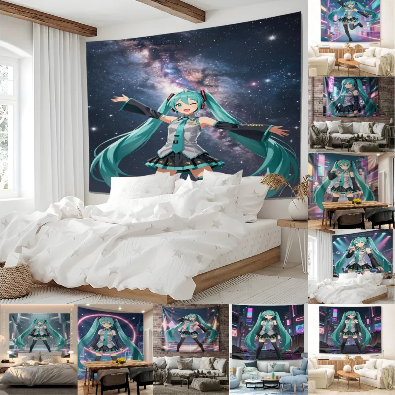 ギャラクシー初音ミクアニメタペストリー壁掛けタペストリーウォールブランケット背景装飾hdデジタルプリントティーン向け寝室リビング用
