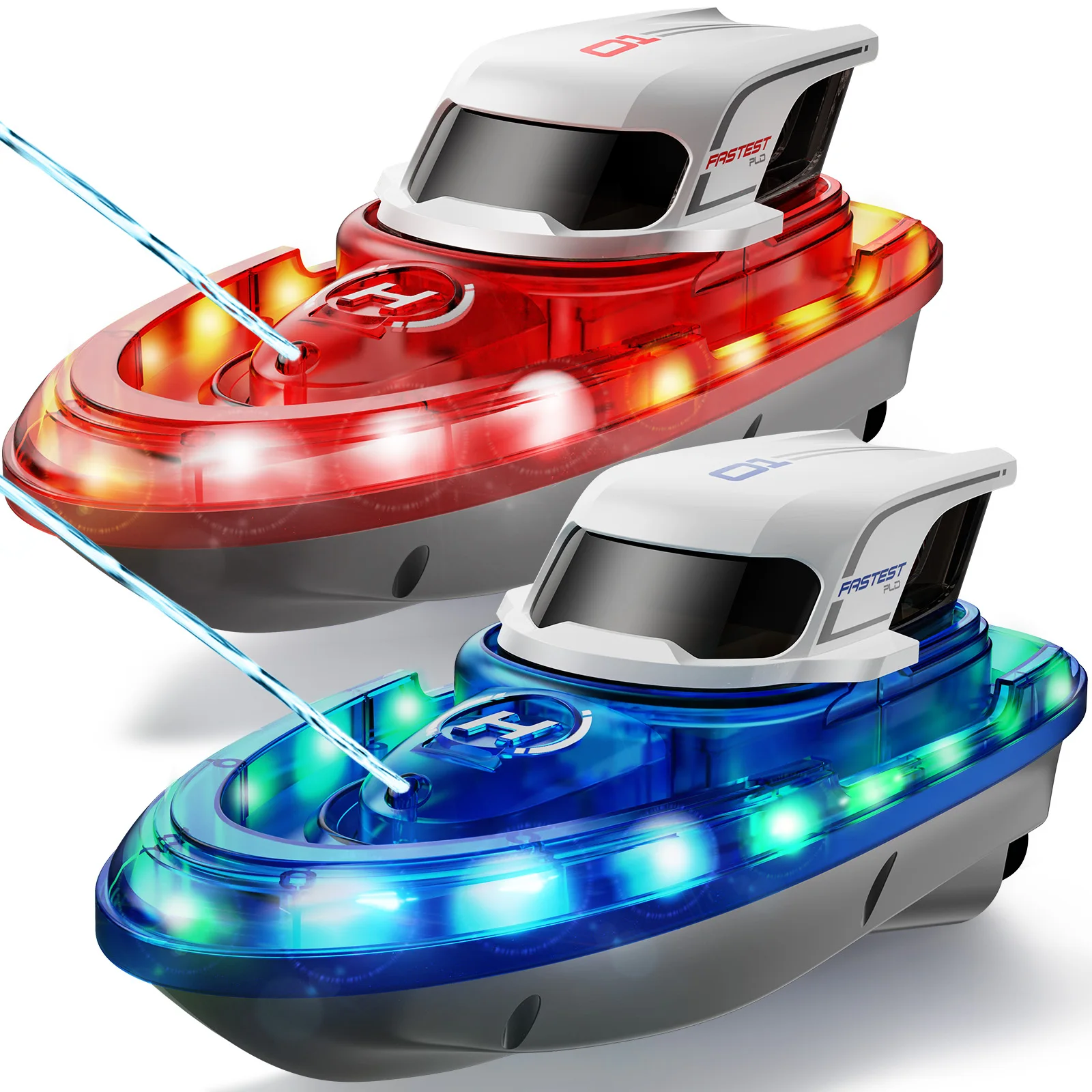SYMA Paquete de 2 barcos teledirigidos para niños, barcos con control remoto para piscina, luz LED de 7 modos y pulverizador de agua, regalo para niños y niñas