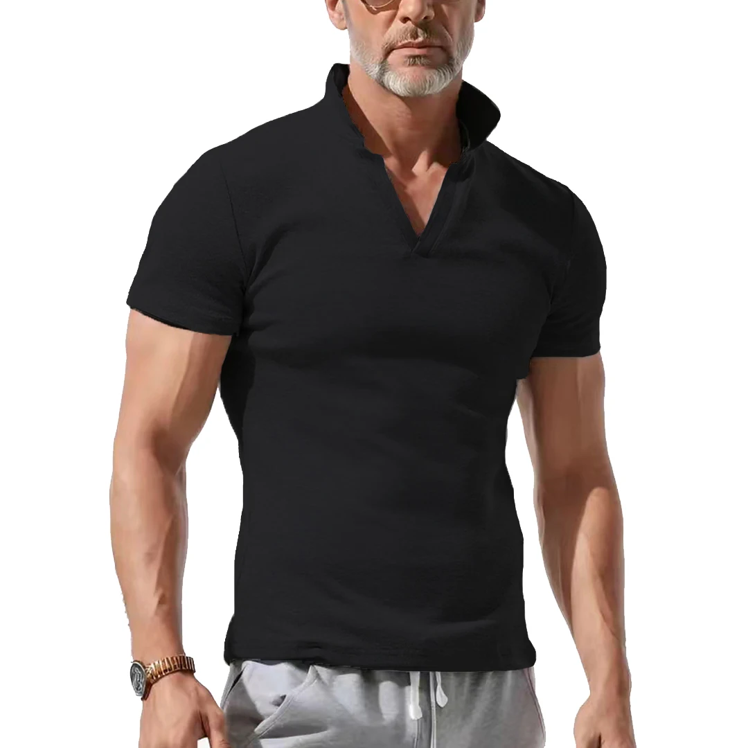 American new heavy industry complex trend versatile daily heavy polo shirt turning V -neck Huafer short -sleeved men\'s T -shirt