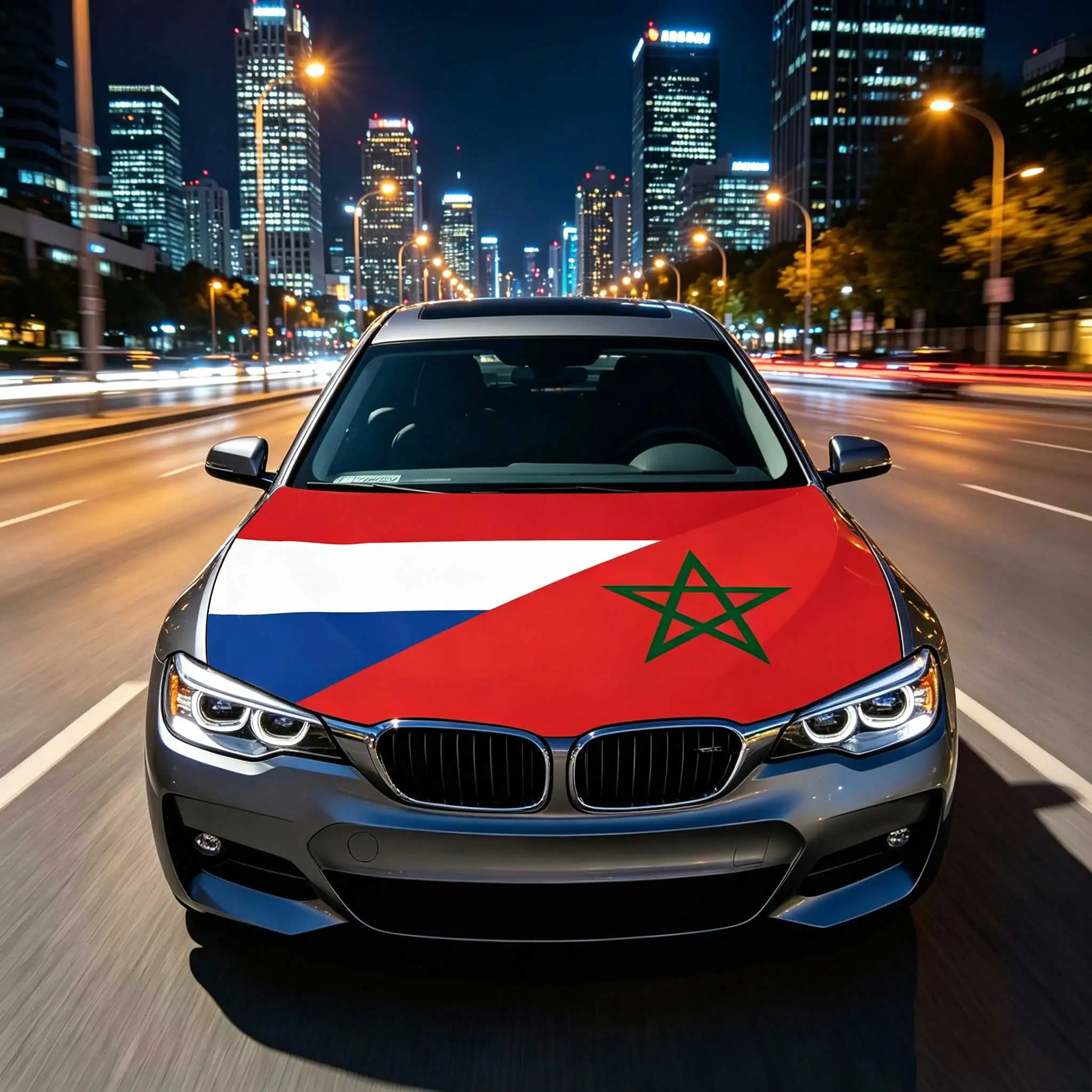 3.8x5.3fts Morocco Netherlands Together Friendship Flag Banner Car Hood Cover Flag Elastic Fabrics Engine Cover For Decoration