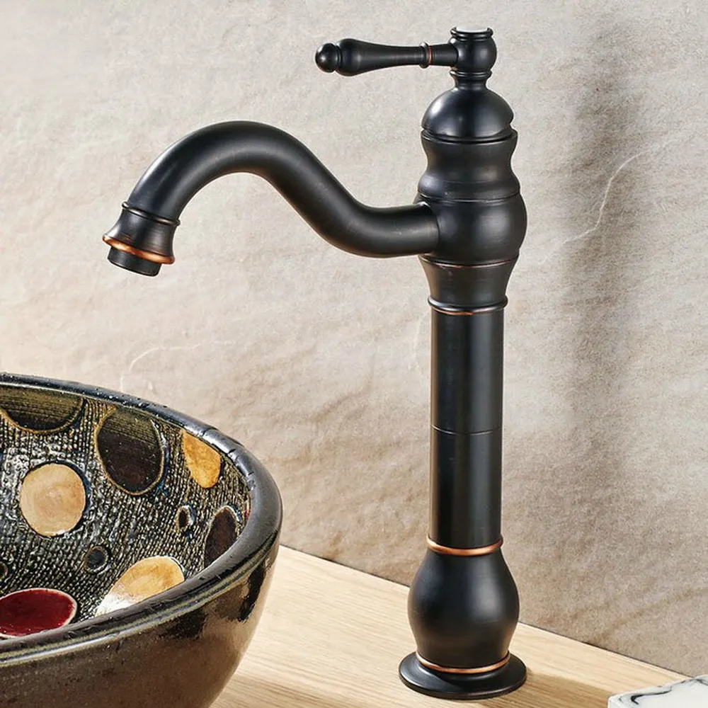 

Vintage Retro Black Oil Rubbed Bronze Single Lever Kitchen Sink Faucet Swivel Spout Hot & Cold Mixer Tap Lnf300