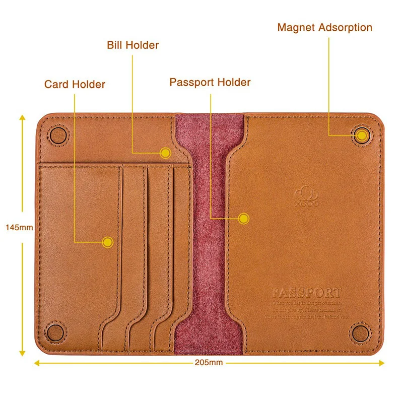 Funda de cuero genuino para pasaporte unisex, tarjetero, marrón, a la moda