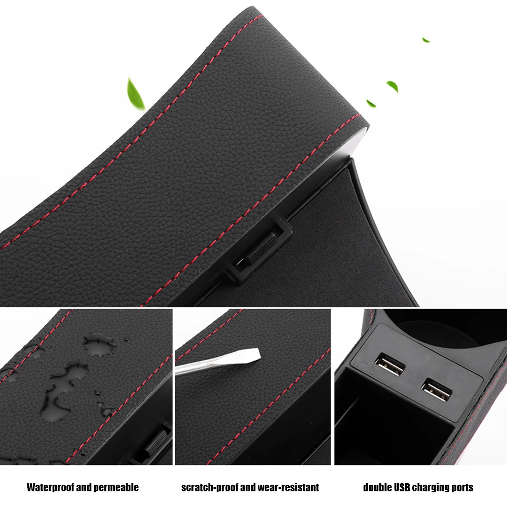 Universal Car Seat Organizer with Sufficient Durability and Ruggedness Side Pocket Storage Box Case Dual USB Charger