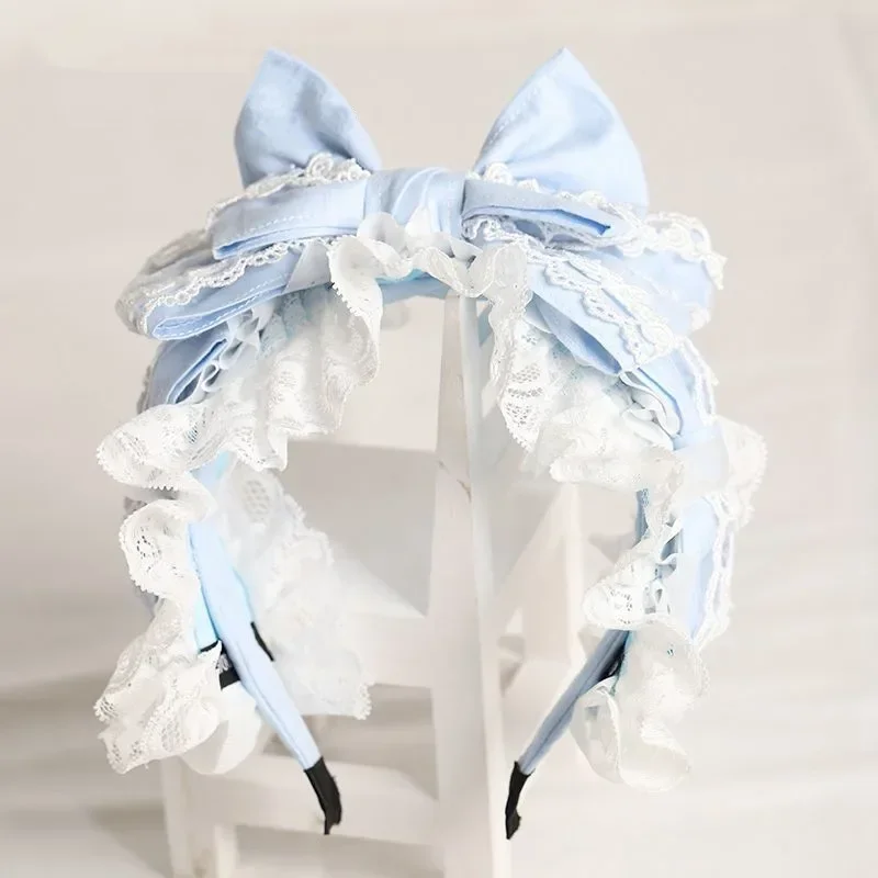 Coalfell Lolita Headband Cos Headpiece Blue Bowknot Women Hair Hoop Sweet Hairband Head Hoop Hair Accessories Girl Headwear