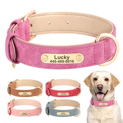 Personalized Dog Collar Soft PU Leather Dog Collars Leather Padded Dogs ID Collar Necklace For Small Medium Large Dogs Pug Pink