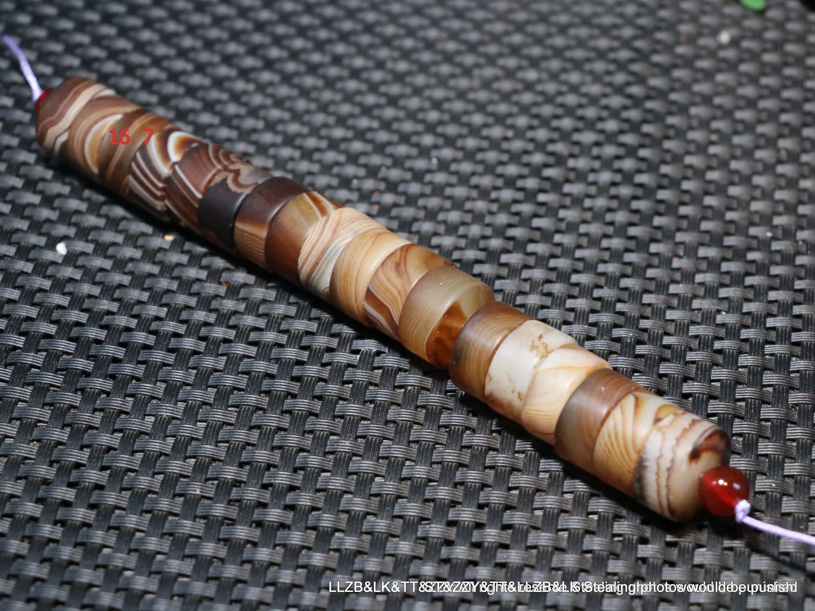 

A Strand of Magic Power Energy Tibetan Old Agate Silkworm Stripes Abacus Shape Totem dZi Bead Amulet For DIY UPD220724A45