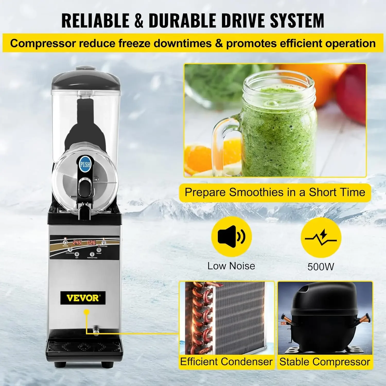 Máquina, máquina granizada comercial de 1 tanque de 15L, máquina para hacer bebidas congeladas con batidos de acero inoxidable, 500W 110V para cafeterías de supermercados