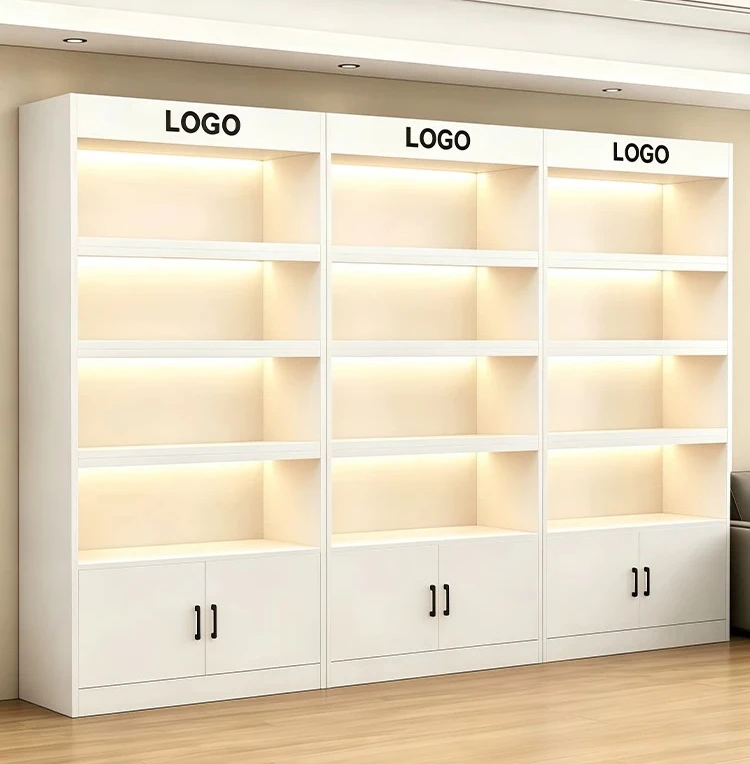 Showcase Shelf Glass Showcase Bookcase Solid Wood Multi-layer Commodity Product Showcase Cosmetics Display Shelf