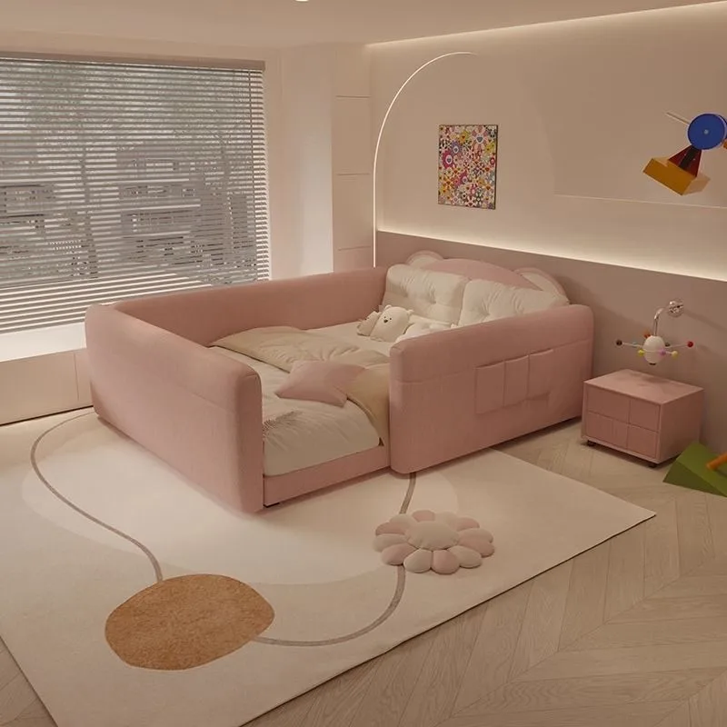 Cream wind princess bed, oversized pink bear bed ins widened bed bedroom Nordic master bed