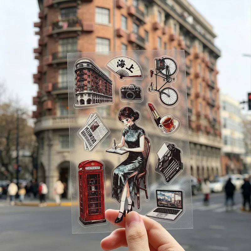 1pack/6pcs Vintage Journey Themed Flat Sticker Unique Decor Stickers for Hand Account DIY Decoration