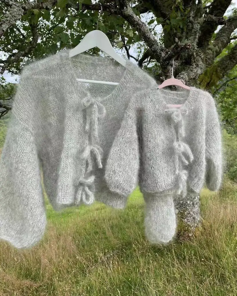 2024 early autumn new hand woven loose lazy cardigan sweater jacket women\'s knitted sweater jacket lazy style bow thin jacket