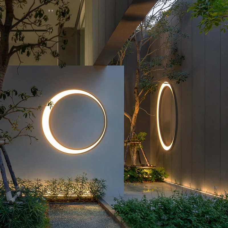 

Outdoor Wall Light Modern IP65 Waterproof 110V 220V LED Villa Terrace Garden Street Light Round Moon Background Porch Lamps