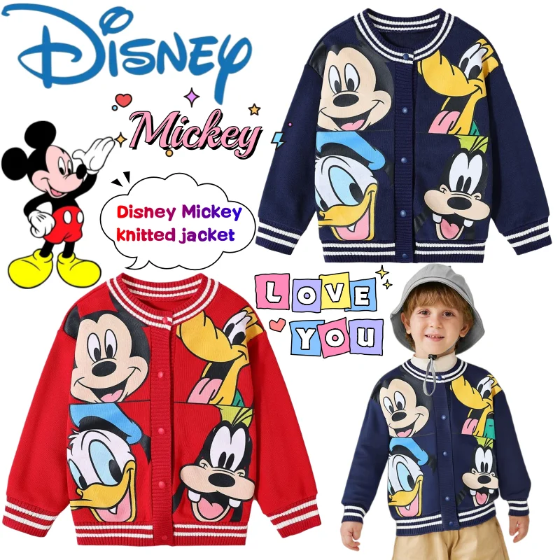

Disney Mickey Donald duck Goofy Knitwear Creative High-face Value Cartoon Printed Boys and Girls Spring and Autumn Warm Cardigan