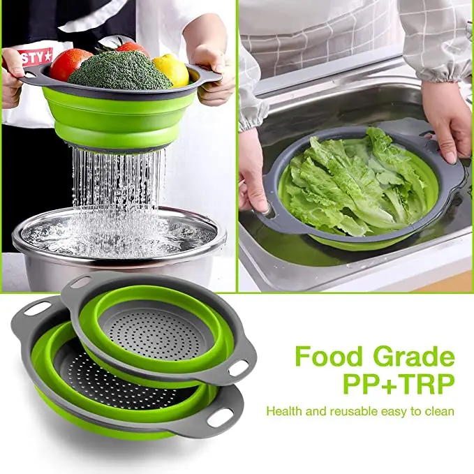 

Vismoore Kitchen Vegetable Washer, Foldable Draining Basket, Space-saving, Storage Basket, Vegetable Washing with Handle 2pcs