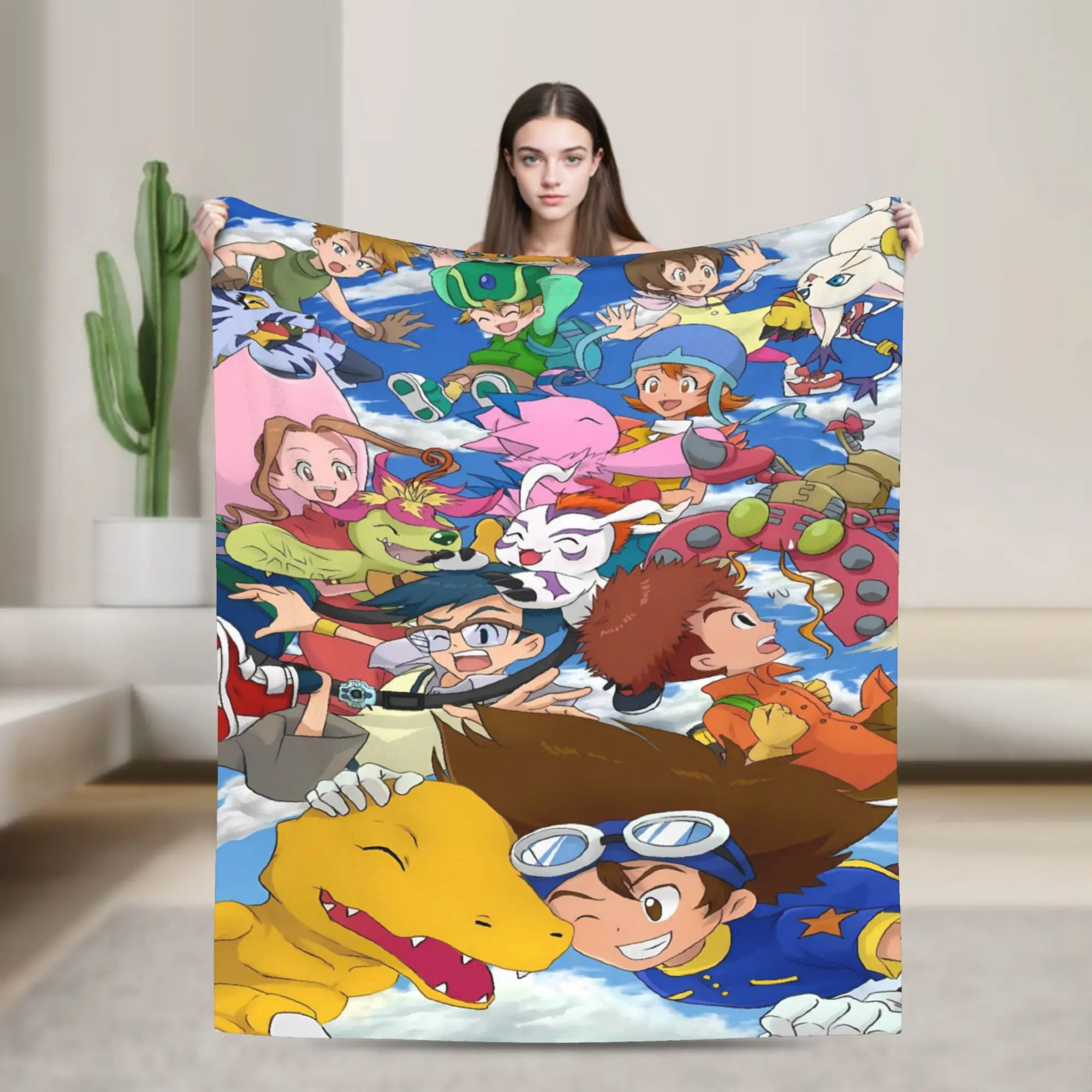 Cartoon Digimon Adventure Blankets  Soft Fluffy Plush Throw Blanket For Couch Chair Sofa Bed Picnic Flannel Bedspread Bed Cover