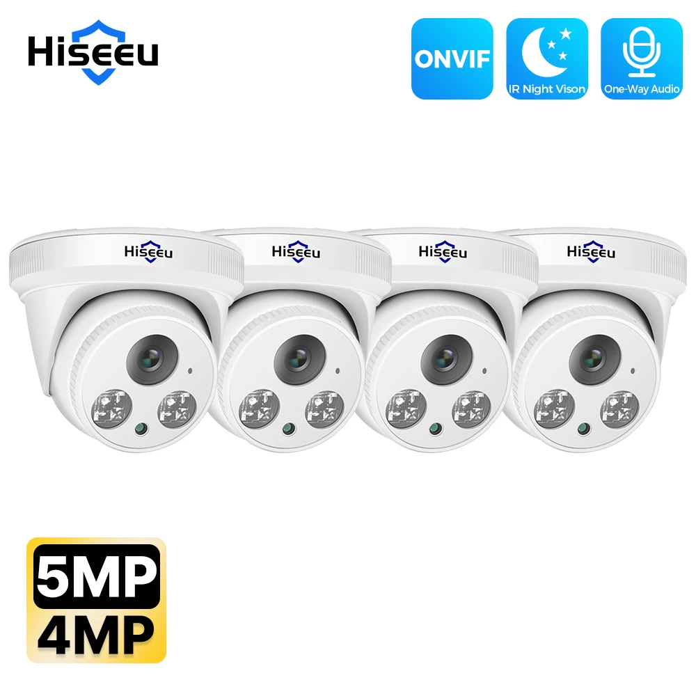

Hiseeu 4MP 5MP домашняя охранная IP-камера наблюдения POE H.265 + купольная ONVIF аудиозапись обнаружения движения домашние комнатные камеры