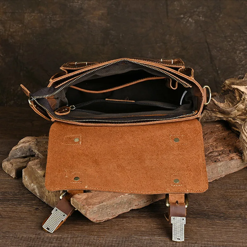 Bolsa mensageiro de couro genuíno, alça de ombro ajustável, fecho de fivela, vintage, bolsa crossbody masculina, bolsa de ombro único