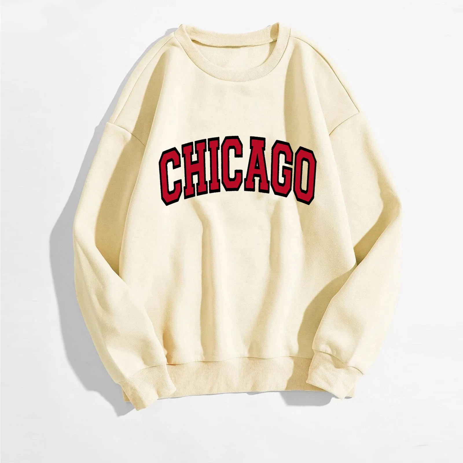 Japanese Y2k Hoodless Sweatshirts Women's Chicago Letter Printed Oversized Hoodies Ladies Solid O Neck Street Trend Pullovers