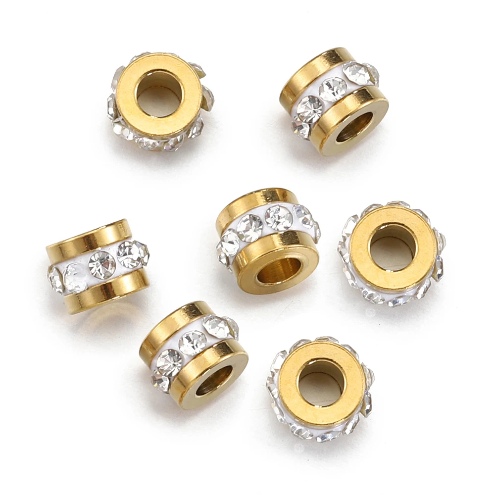 10-20pcs Gold Color Rhinestone Beads Stainless Steel Beads No Fade Spacer Loose Beads Charms for Jewelry Making DIY Wholesale