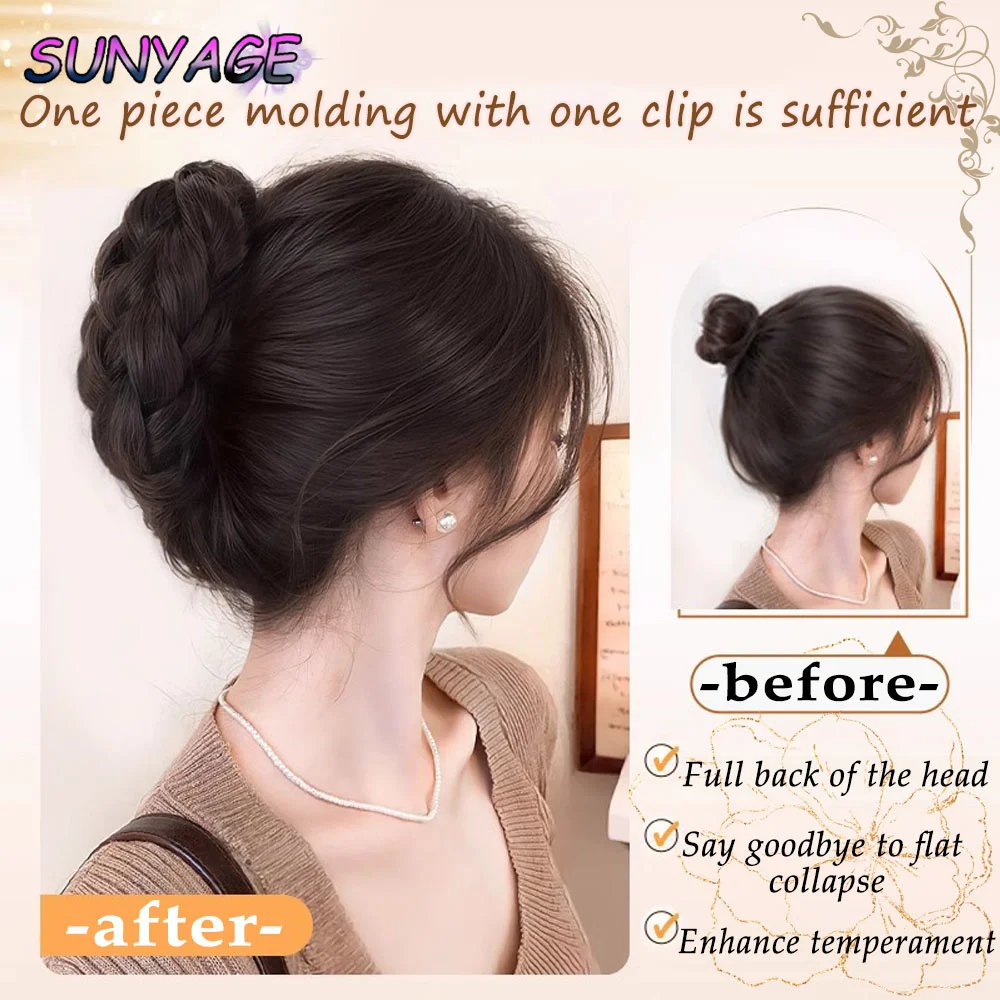 SUNYAGE كعكة الاصطناعية قطعة شعر مخلب كليب ذيل حصان ملحقات Scrunchie على غرار كسول زهرة برعم كعكة Chignon متموج مجعد ذيل حصان #2