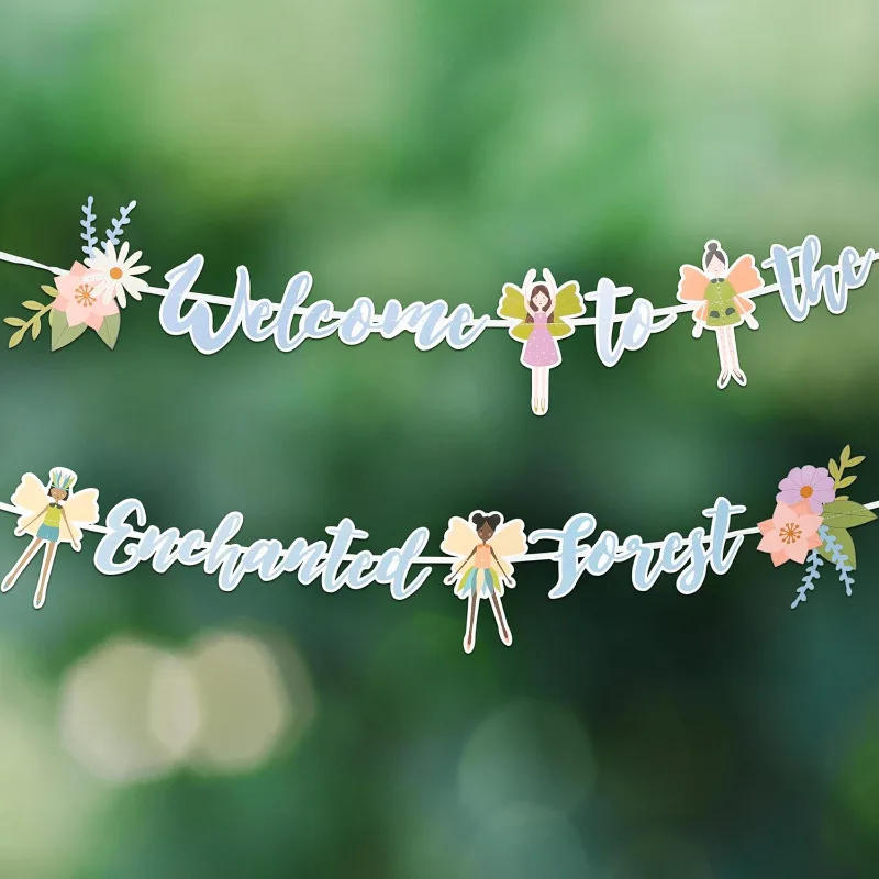 9Ft Welcome To The Enchanted Forest Fairy Banner for Fairy Theme Birthday Garden Picnics and Woodland Wedding Party Decorations