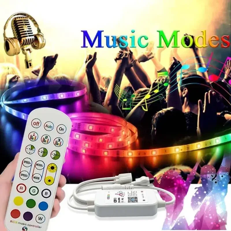 Controlador de música con aplicación Bluetooth, portátil de 24 teclas para Control remoto infrarrojo tira de luz LED RGB 5050 2835, DC 5-24 V