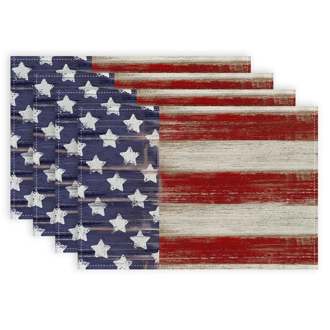 

Star American Flag Farmhouse Stripe Burlap Placemats, Indoor Decoration, Patriotic Table Mats, 12x18 Inches, Set of 4