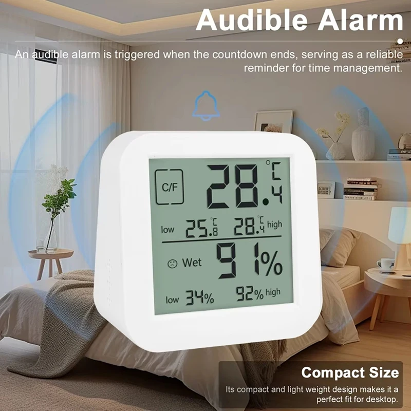ABAE-LCD デジタル温湿度計屋内多機能デュアルスクリーン湿度と温度計置時計