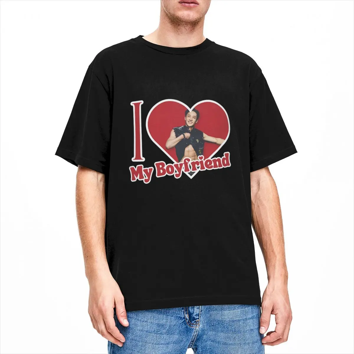 I Love My Boyfriend Bangchan T-Shirt Novelty T-Shirts Short Sleeve Y2K Basic Tops Summer 100% Cotton Crewneck 4XL 5XL 6XL Tees