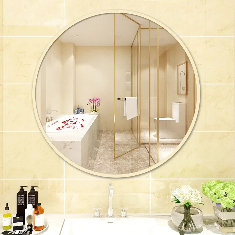 Bathroom Aluminum Mirror Bathroom Wall Mounted Makeup Mirror Shower Mirror Round Hotel Room