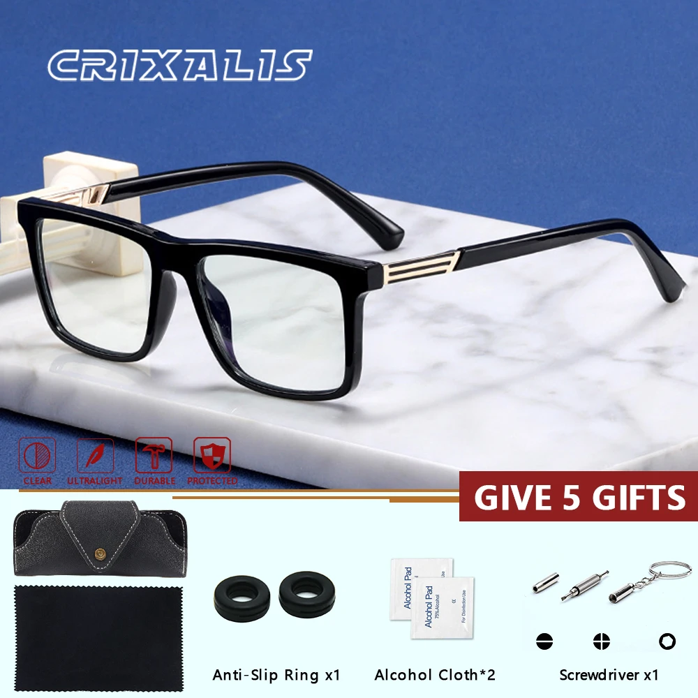 

Очки для чтения CRIXALIS квадратной формы для мужчин, оптические линзы с антибликовым покрытием, фотохромные очки для коррекции близорукости, очки по рецепту, UV400