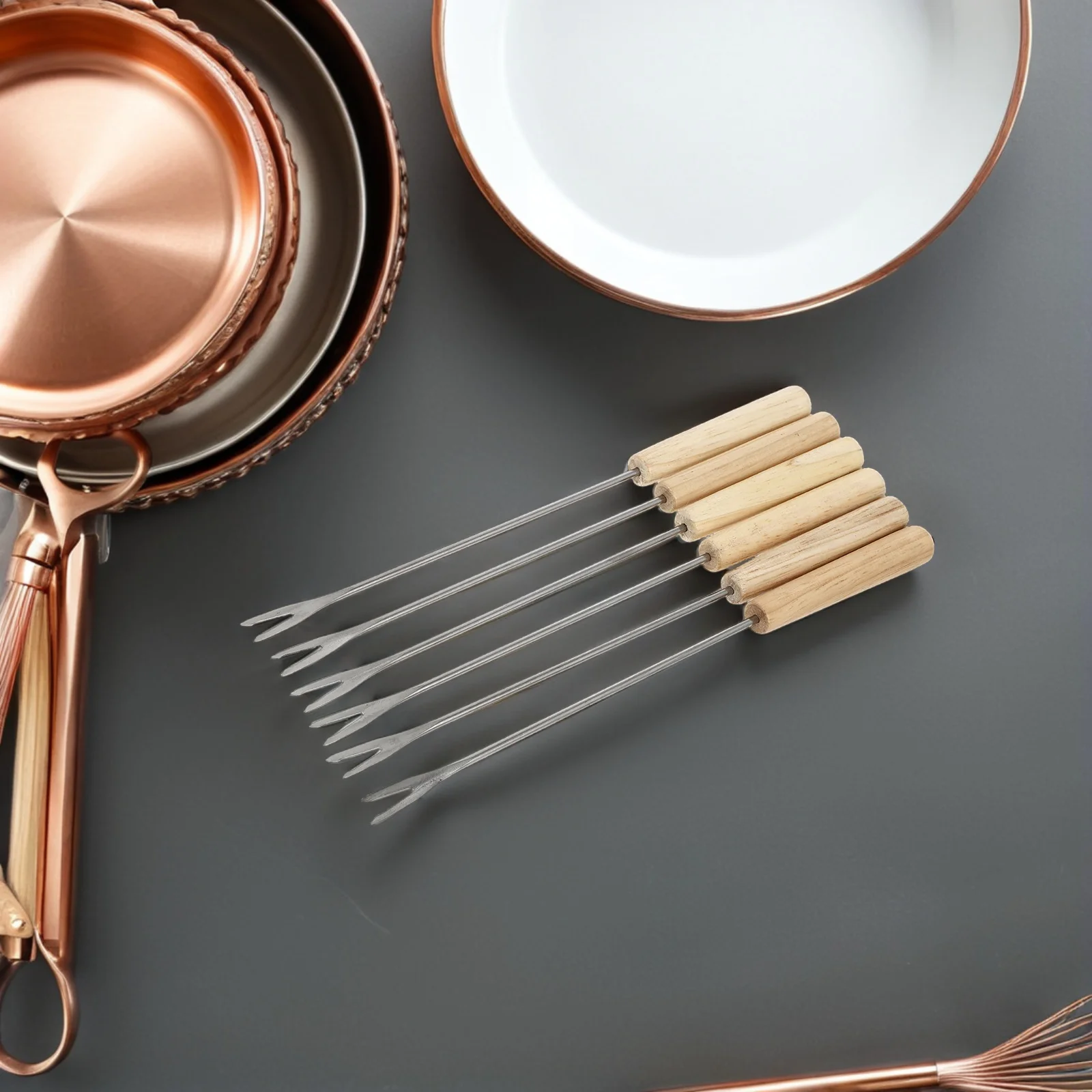 

18Pcs Fondue Forks Stainless Steel Cheese Forks Wooden Handle Heat Resistant for Bbq Parties Camping Fondue Sticks