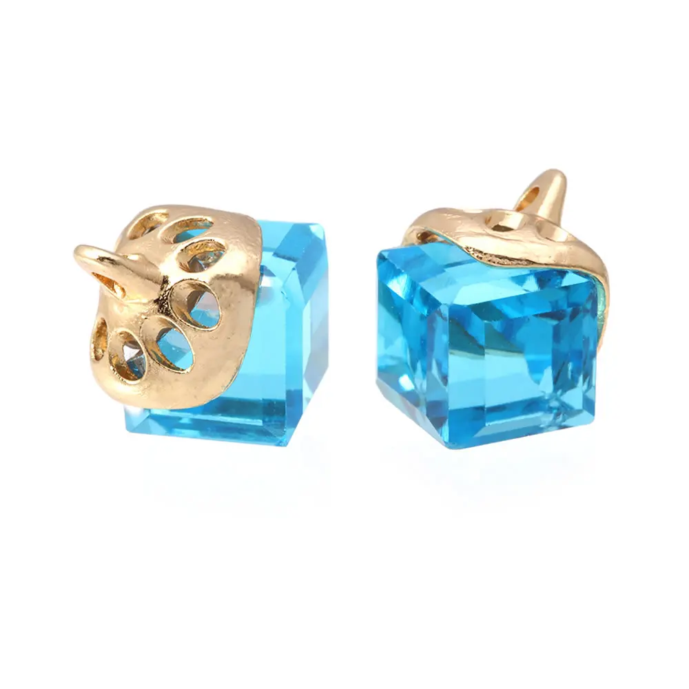 10PCS 8x8MM Gold Color Plated with Glass Cube Earring Charms Pendants Diy Jewelry Findings Accessories Wholesale