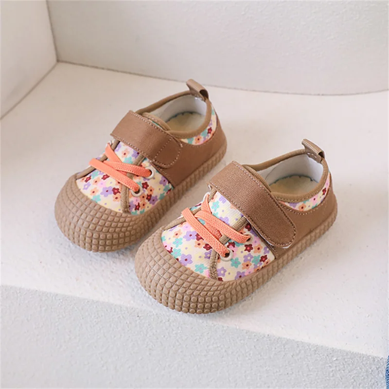 New Autumn Children Canvas Shoes Floral Rubber Sole Kids Casual Shoes Breathable Outdoor Tennis Fashion Toddler Girls Sneakers